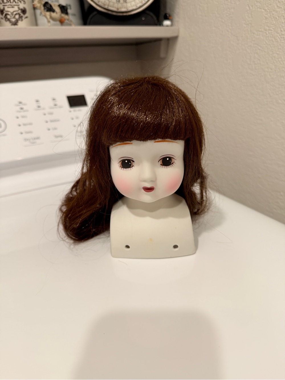 Vintage Porcelain Doll Head Display with Brown Hair-for Crafting - Picture 11 of 13